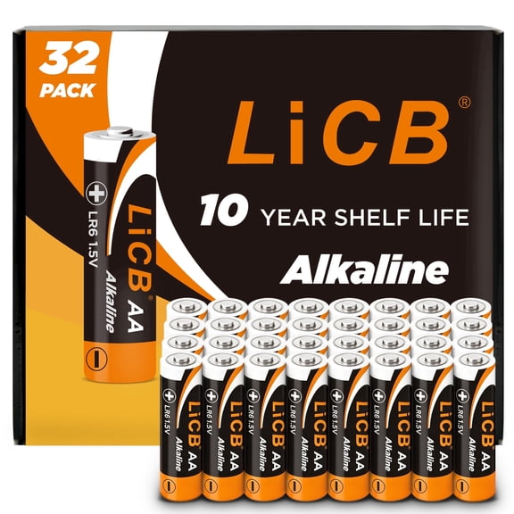 LiCB Alkaline AA Batteries Value Pack, 32 Pack 1.5 Volts Long-Lasting Double A Battery