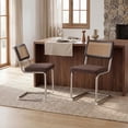 thumbnail image 3 of Hawsaiy Velvet Rattan Dining Chairs Set of 2, Upholstered Dining Room Chairs with Cane Back, Mid Century Modern Cantilever Kitchen Chairs, Chrome Frame Armless Side Chairs, Brown, 3 of 12