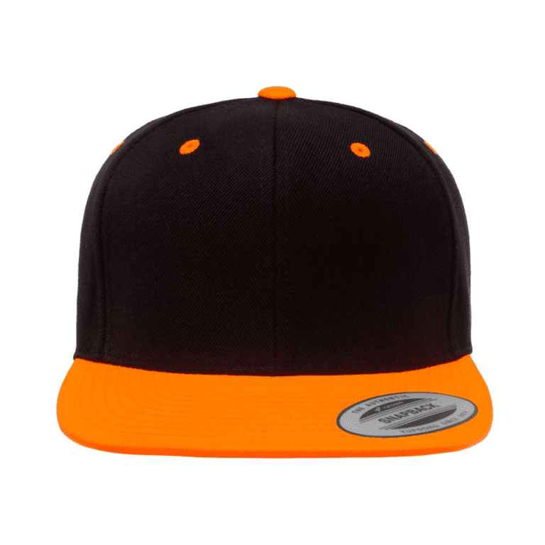Classic Orange Snapback Hat Neon Yupoong Black with Brim Flexfit