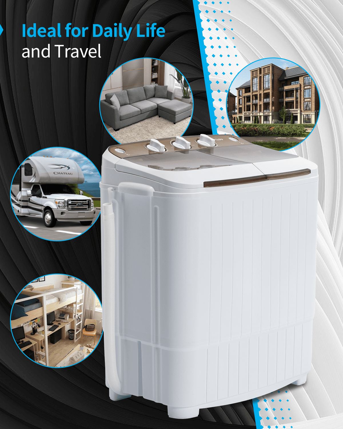 TABU 17.6lbs Portable Washing Machine,Electric Twin Tub Wash&Spin Combo for Apartment,Brown