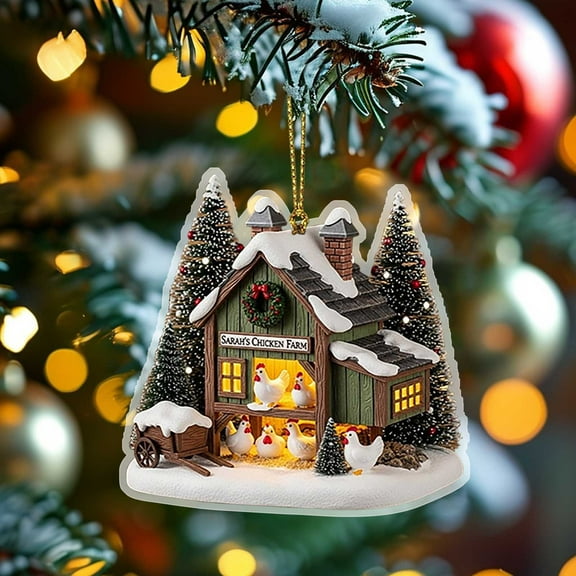 Chicken Farm Ornaments, Wooden Chicken Coop Christmas Ornament, for Lovers Farm Ornaments Christmas Tree Decor, Handcrafted Wooden Holiday Decoration for Bags and Gifts