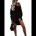thumbnail image 1 of Suéteres para Mujer, Punto , Cuello en V, Color Liso, Larga, Informales, Holgados, Suaves, Tipo Jersey. Negro L, 1 of 6