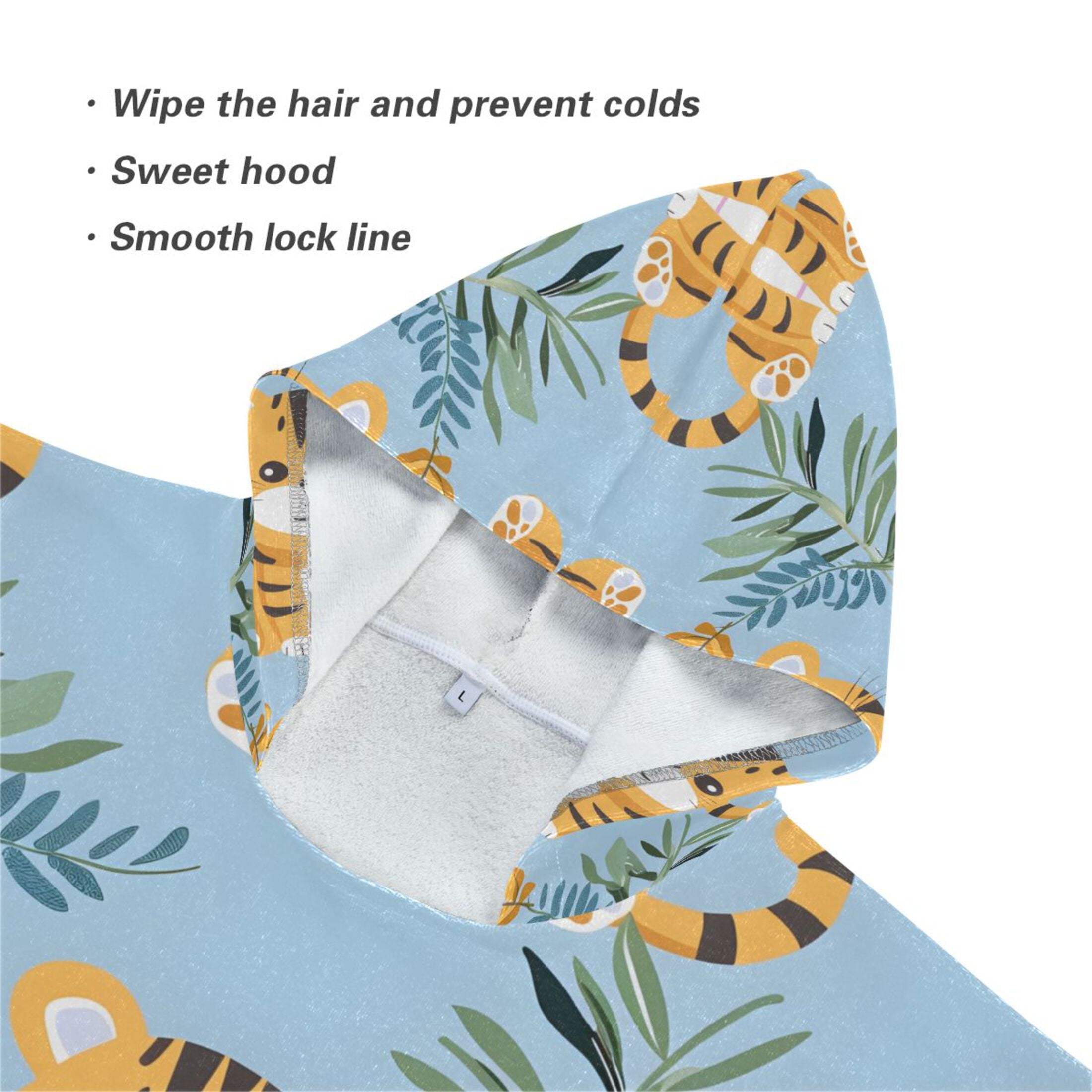 Kid Hooded Beach Towel Bath Poncho Towels Soft Absorbent Quick Dry for Boy Girl Cute Baby Tigers and Leaf S