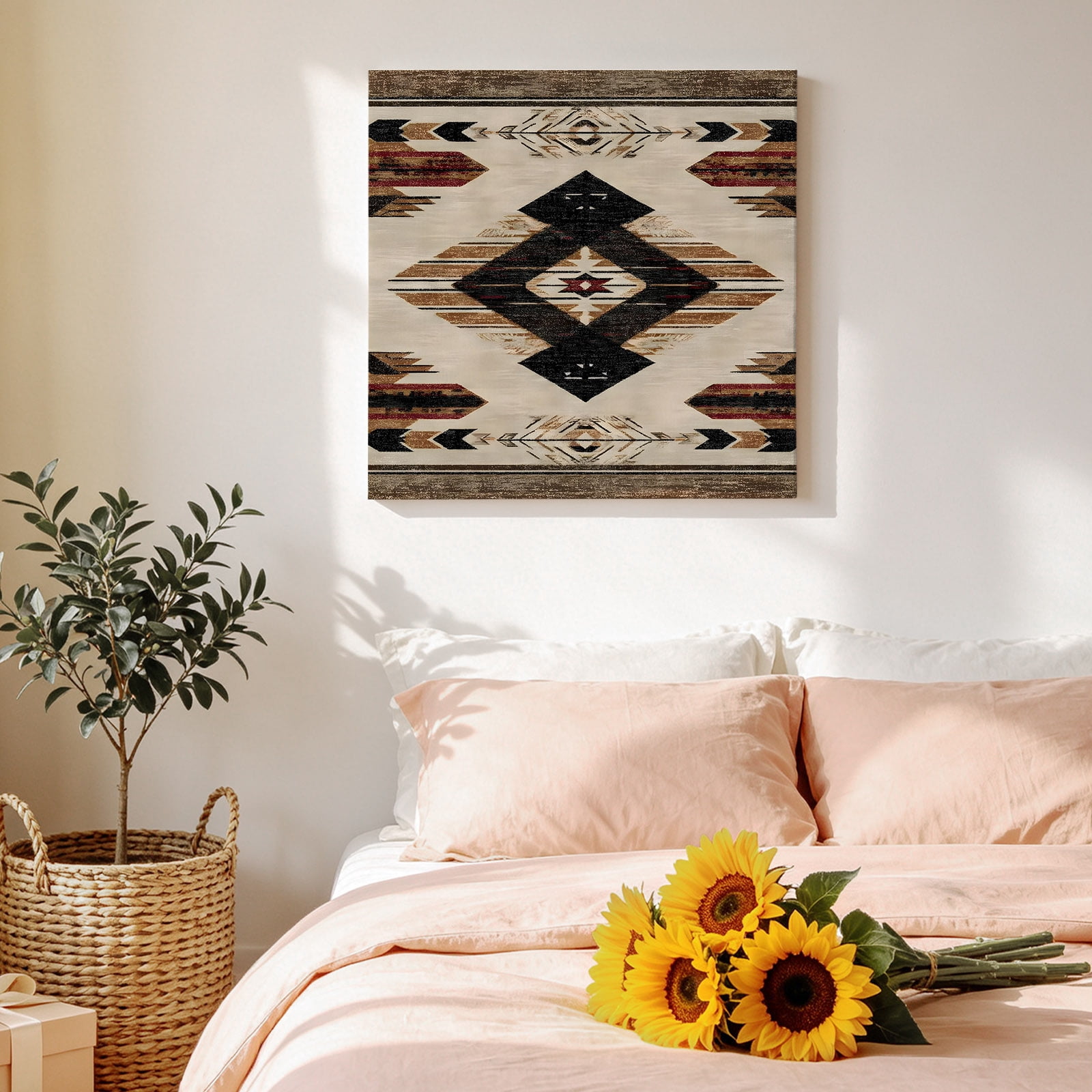 Southwestern Canvas Wall Art for Living Room, Rustic Native American Aztec Bohemian Poster Print Painting for Bedroom Office Home Decoration Wall Pictures Prepare To Hang 16"x16"