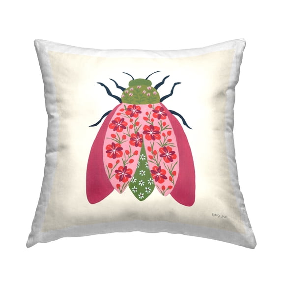 Stupell Industries Pink & Green Blooming Beetle Decorative Printed Throw Pillow Design by Yvette St. Amant.