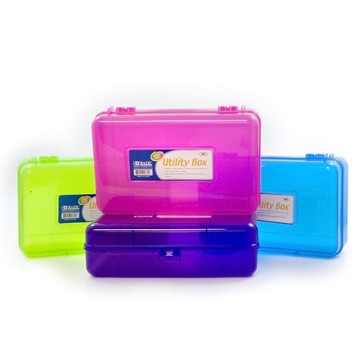 BAZIC Plastic Pencil Case 8" Double Deck Utility Storage Box Assorted Color Organizer 4 Pack - View #5