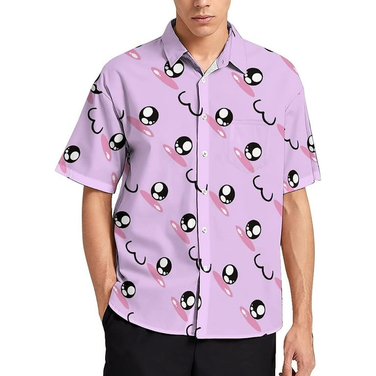Cute Kawaii Face Men's Shirt Button Down Short Sleeve Hawaiian