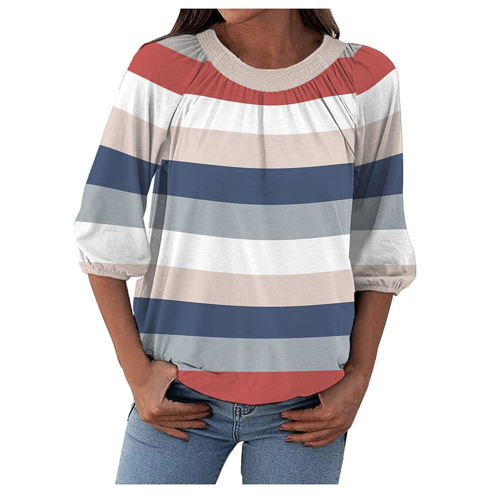 Hoodies for Women，Women Casual Crewneck Tie Dye Sweatshirt Striped Printed Loose Soft Pullover Tops Shirts 