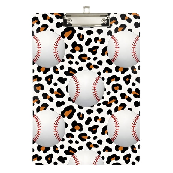 ALAZA Plastic Clipboard A4 Letter Size Decorative Clipboards for Students Women Men 9" x 12.5" Baseballs in Leopard