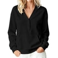 thumbnail image 2 of Sevevn Women's V Neck Half Button Sweatshirt Long Sleeve Loose Pullover Top with Front Pocket Black L, 2 of 9