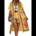 thumbnail image 1 of Bohemio Floral de Corta para Mujer, Talla Grande, con Abertura Frontal, Conjunto de 2 Piezas para Verano Amarillo S, 1 of 7