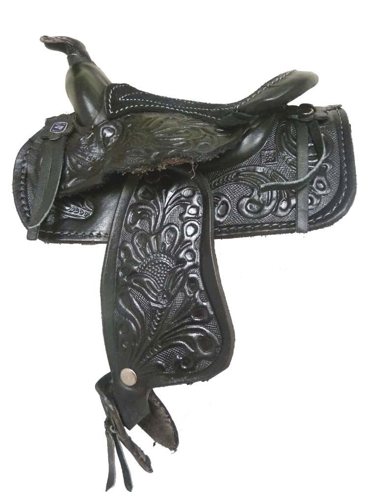 Miniature Saddle Tooled Leather 2 Seat Western Novelty
