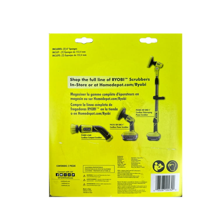 6 in. 2 Piece Sponge Kit for RYOBI P4500 and P4510 Scrubber Tools Walmart