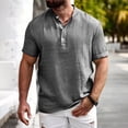 thumbnail image 5 of Short Sleeve Linen Shirts for Men Lightweight Casual Beach Summer Tops 3-Button Henley Tees Solid Color (S, Gray), 5 of 8