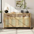 thumbnail image 2 of Bohemian Rattan Buffet Cabinet 60 Inch, Solid Wood Storage with Push-Open Doors & Adjustable Shelves for Living Dining Rooms, Natural, 2 of 10