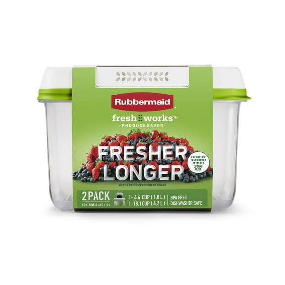 Rubbermaid FreshWorks Produce Saver, Medium and Large Produce Storage Containers, 4 Piece Set