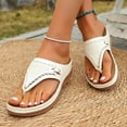 thumbnail image 2 of KIJBLAE Women's Sparkly Shiny Accent Wedge Flip Flops, Thick Sole Wide Width Comfort Casual Summer Beach Outdoor Slippers White 39, 2 of 7