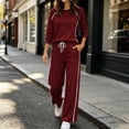 thumbnail image 7 of 2 Piece Women's Tracksuit Fall Side Striped Crewneck Long Sleeve Tops Straight Leg Pants Workout Outfits S-XXL, 7 of 7