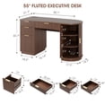 thumbnail image 2 of 55 Inch Fluted Executive Desk, Mid Century Modern Home Office Desk with Drawers and Charging Station, Wood Computer Desk with File Drawer & Storage Cabinet, Walnut, 2 of 9