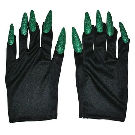 Halloween Costume Witch Nail Gloves, Black with Green ...