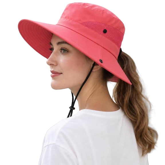 Women's Wide Brim Sun Hat, UV Protection Breathable Mesh Bucket Hat, Adjustable Windproof Outdoor Hiking Hat for Cycling, Camping, Fishing