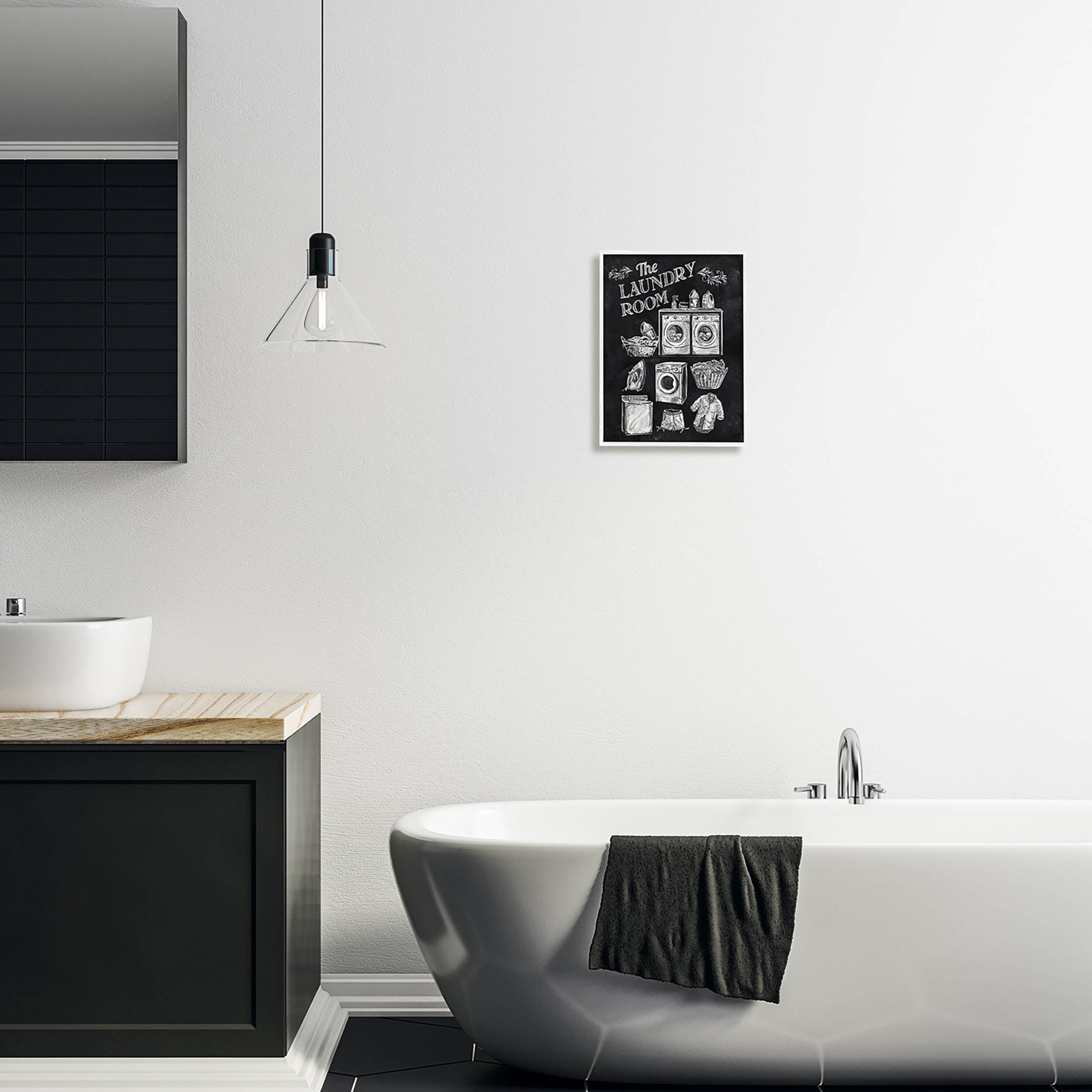 Laundry Room Vintage Drawings Typography Graphic Art White Framed Art Print Wall Art