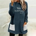 thumbnail image 2 of lcziwo Womens Sherpa Pullover Oversized Letter Graphic Fuzzy Fleece Sweatshirt Loose Comfy Loungewear Winter Thermal Tops with Colorblock Pockets Limited Time Sales of Today Navy M, 2 of 6