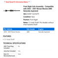 thumbnail image 2 of Front Right Axle Assembly - Compatible with 2003 - 2007 Nissan Murano AWD Naturally Aspirated 2004 2005 2006, 2 of 2