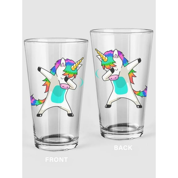 Dabbing Unicorn Pint Glass -SPIdeals Designs, 16 oz Transparent Glass