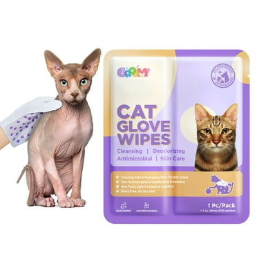 HICC GROOM! Cat Skincare Massage Gloves Wipes for Sensitive Skin, Cleaning, Hypoallergenic