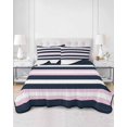 thumbnail image 3 of Pink Navy Blue Striped Twin XL Size Down Alternative Comforter,Lightweight Comforter Quilt Bedding Set with Pillow Shams Minimalist Abstract Lines Artwork Bed Comforter Duvet Insert 68"x98", 3 of 7
