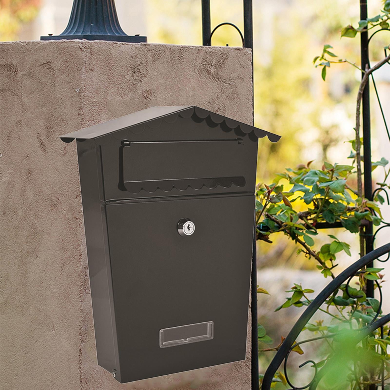 Metal Mailbox Wall Mount Locking Mail Box Vintage Letterbox Drop Box Storage Holder with Install Screws Black