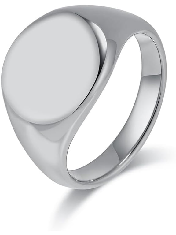 Unisex Stainless Steel Round Signet Ring Simple Plain Solid Modern Statement Band Polished Comfort Fit, Party Concert Everyday Style