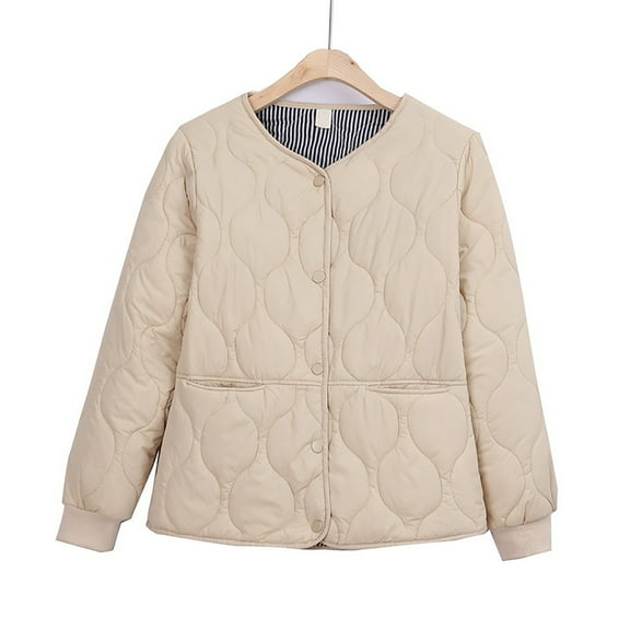 successthop Womens Plus Puffer Jacket Short Long Sleeve Down Jacket No Hood Hip Length Winter Coats Packable Warm Outerwear Solid Thick Coat Zip Winter Clothes with Pockets Soft Comfy Outfits