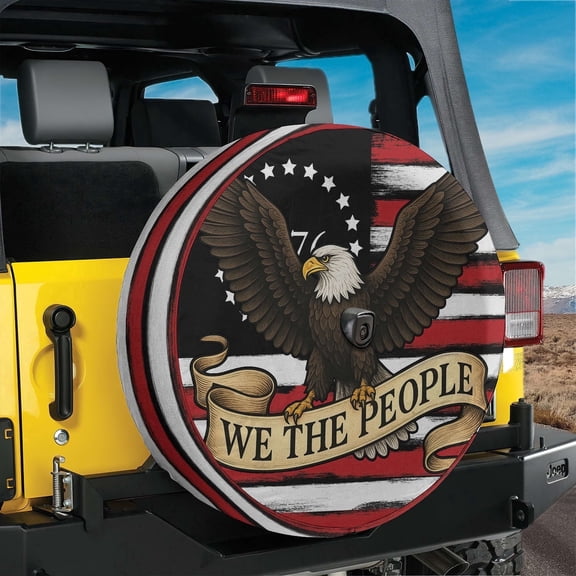 Lotusprinthandmade America Flag Eagle Patriotic Spare Tire Cover With Backup Camera Hole