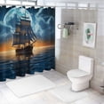 thumbnail image 7 of Orinice  Pirate Ship Shower Curtain Nautical Sailboat Sailing Ocean Adventure Full Moon Cloudy Night Sky Bathroom Decor Set Fabric Polyester with Hooks 60x72, 7 of 7