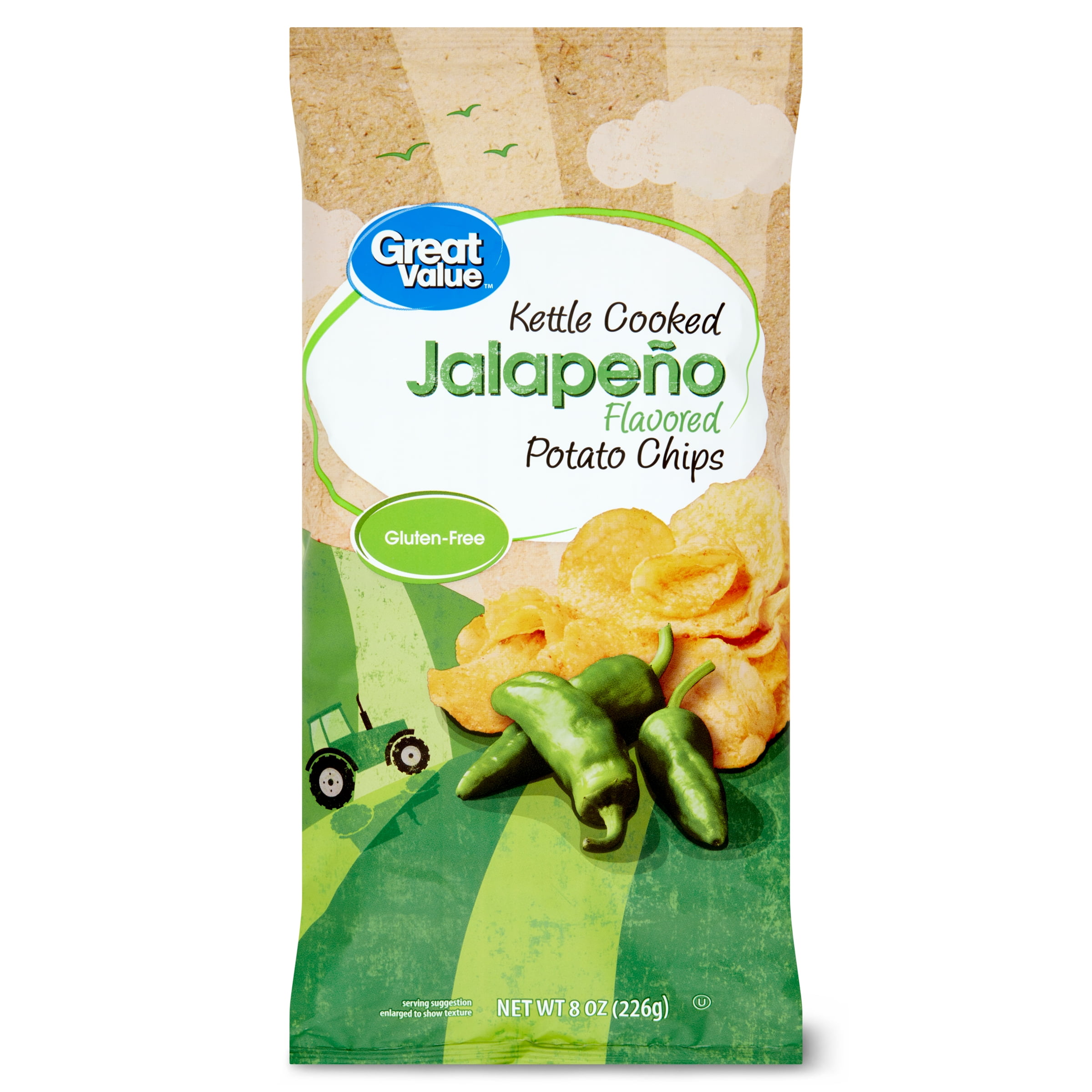 Great Value Kettle Cooked Jalapeno Flavored Potato Chips, 8 oz