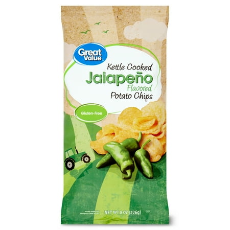 Great Value Kettle Cooked Jalapeno Flavored Potato Chips, 8 oz