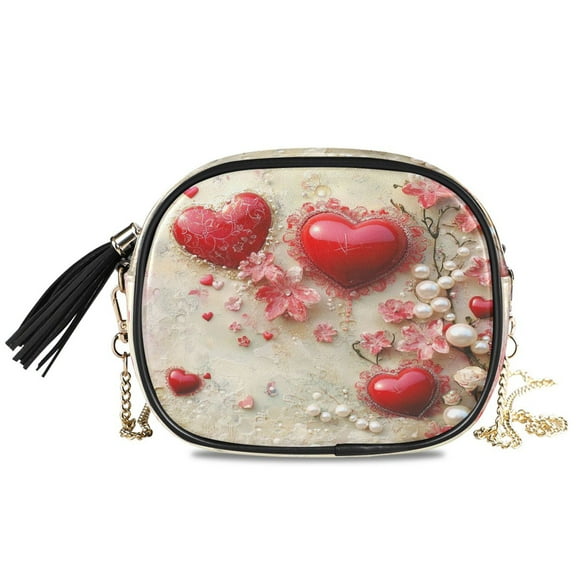Womens Casual Chain Shoulder Bag Simple style Valentines Day Heart Printing Crossbody Bag