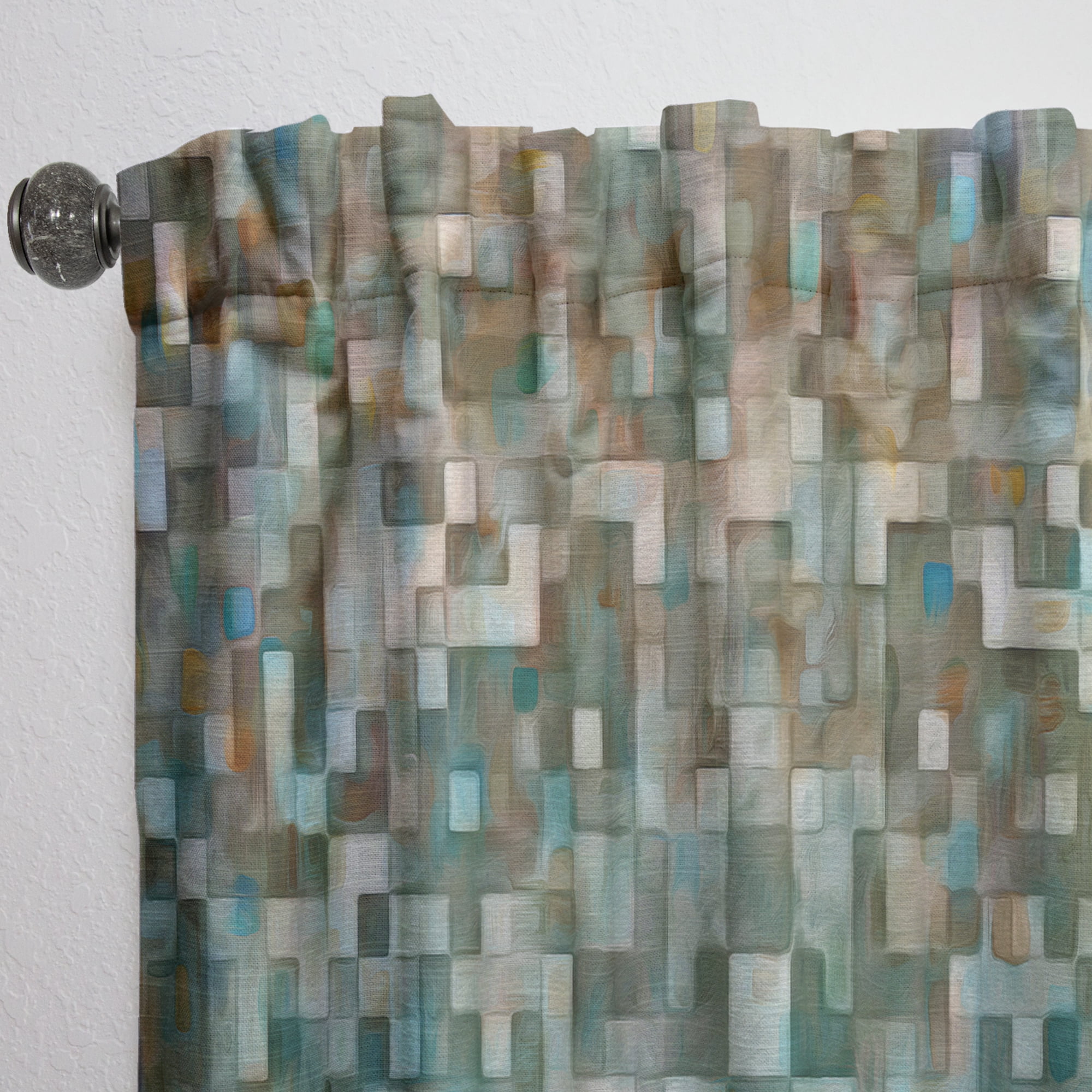 Designart 'Turquoise Blocked Abstract I' Modern Curtain Panel