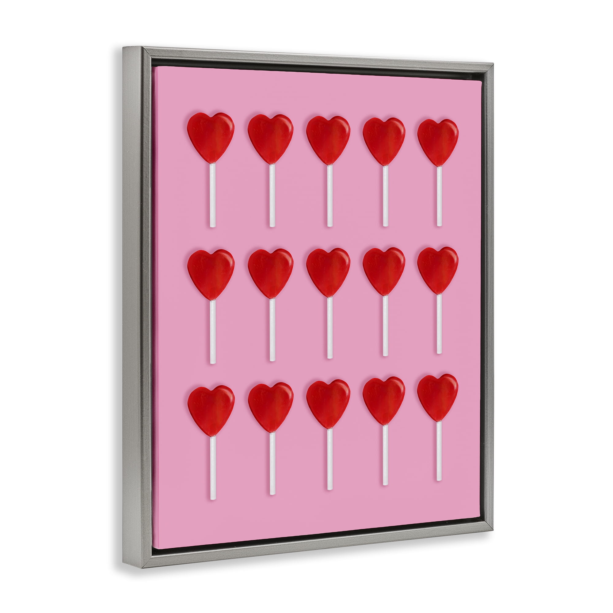 Stupell Industries Heart Lollipops Collection Gray Framed Floater Canvas Wall Art, design by LISH Creative
