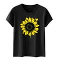 thumbnail image 4 of Casual T-shirts for Women Sunflower Print Crew Neck Short Sleeve Tops Soft Base Pullover Graphic Tees (S, Black 02), 4 of 5