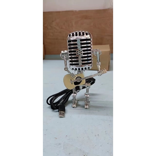 Micrófono de metal Robot Micrófono de metal Guitarra con luz Decoración del hogar