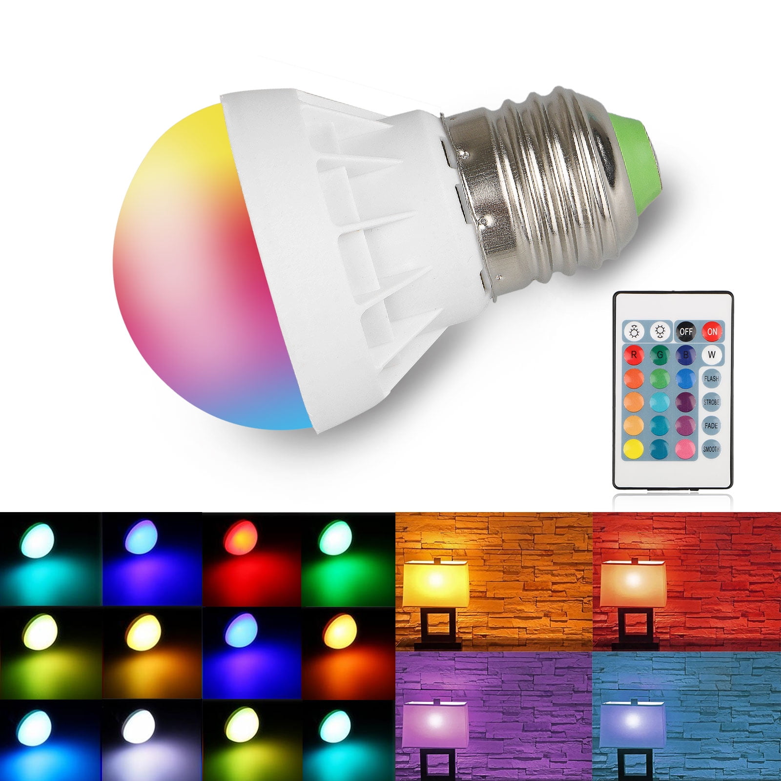 Eeekit Wireless Remote Control Bulb 3w E27 16 Color Changing Led Magic Rgb Light Lamp For Home And Outdoor Decoration
