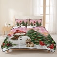 thumbnail image 3 of Quilts Full Size Bedding Set, Pink Plaid Christmas Lightweight Quilted Comforter, Xmas Snowman Snowflake Trees Soft Reversible Bedspread Coverlet with Pillow Covers for All Season, 78" x 90", 3 of 9