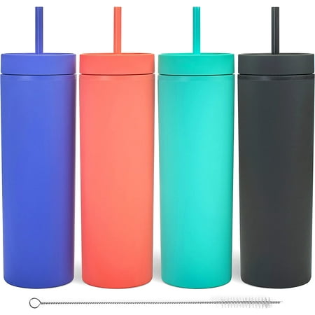 

SKINNY TUMBLERS (4 pack) 16oz Matte Mint Colored Acrylic Tumblers with Lids and Straws | Double Wall Plastic Tumbler With Lid and Straw bulk Cold Reusable Cup