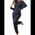 thumbnail image 2 of Conjunto de Pijama de 2 Piezas para Mujer, Camiseta y Pantalón Lisos, Suave y Elástico. Azul Marino M, 2 of 10