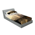 thumbnail image 2 of Ambesonne Scenery Fitted Sheet & Pillow Sham Set, Shanghai Morning View, Twin, Blue Brown, 2 of 2