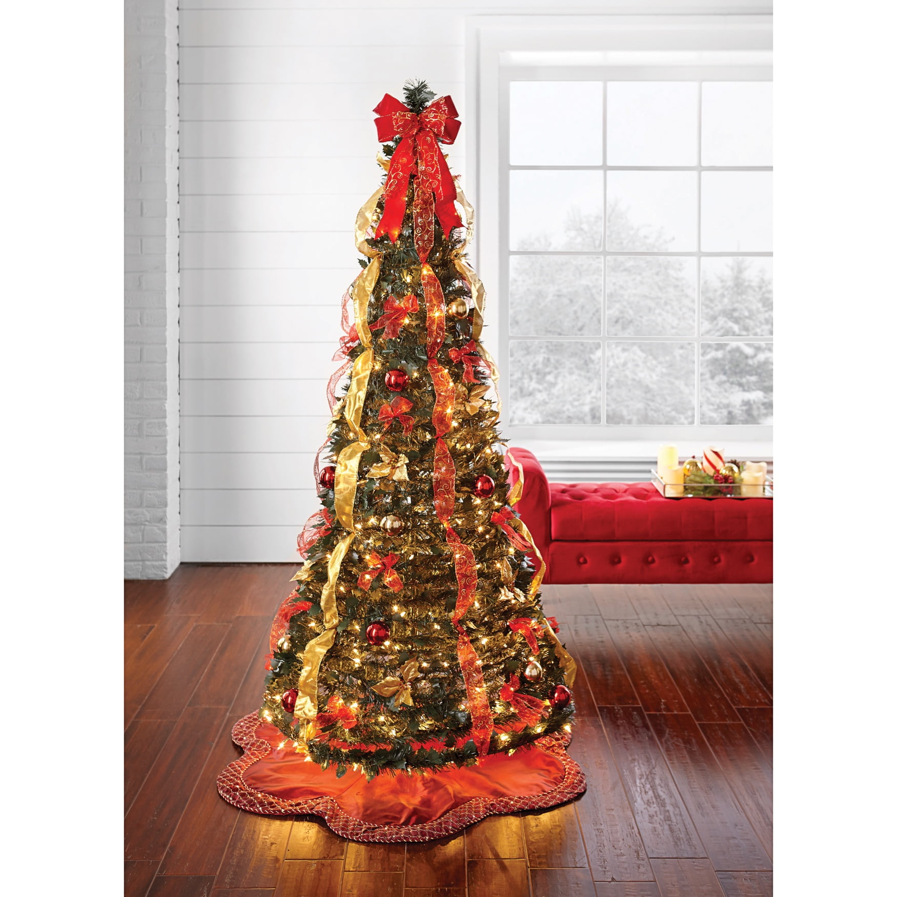 Brylanehome Christmas Fully Decorated Pre-Lit 6 Foot Pop-Up Christmas Tree, Red
