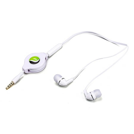 Premium Sound Retractable Headset Hands-free Earphones Mic Earbuds Headphones Wired [3.5mm] White AOO for Amazon Kindle - iPad 2 3 - ASUS Google Nexus 2 7 - Barnes & Noble NOOK Color HD
